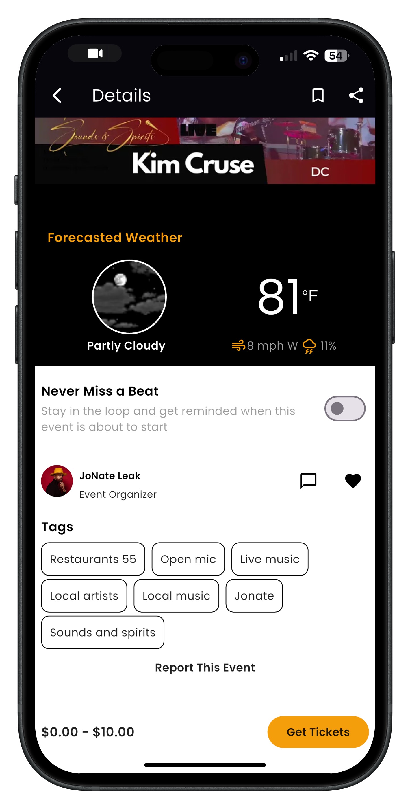 Profile page with favorite button highlighted