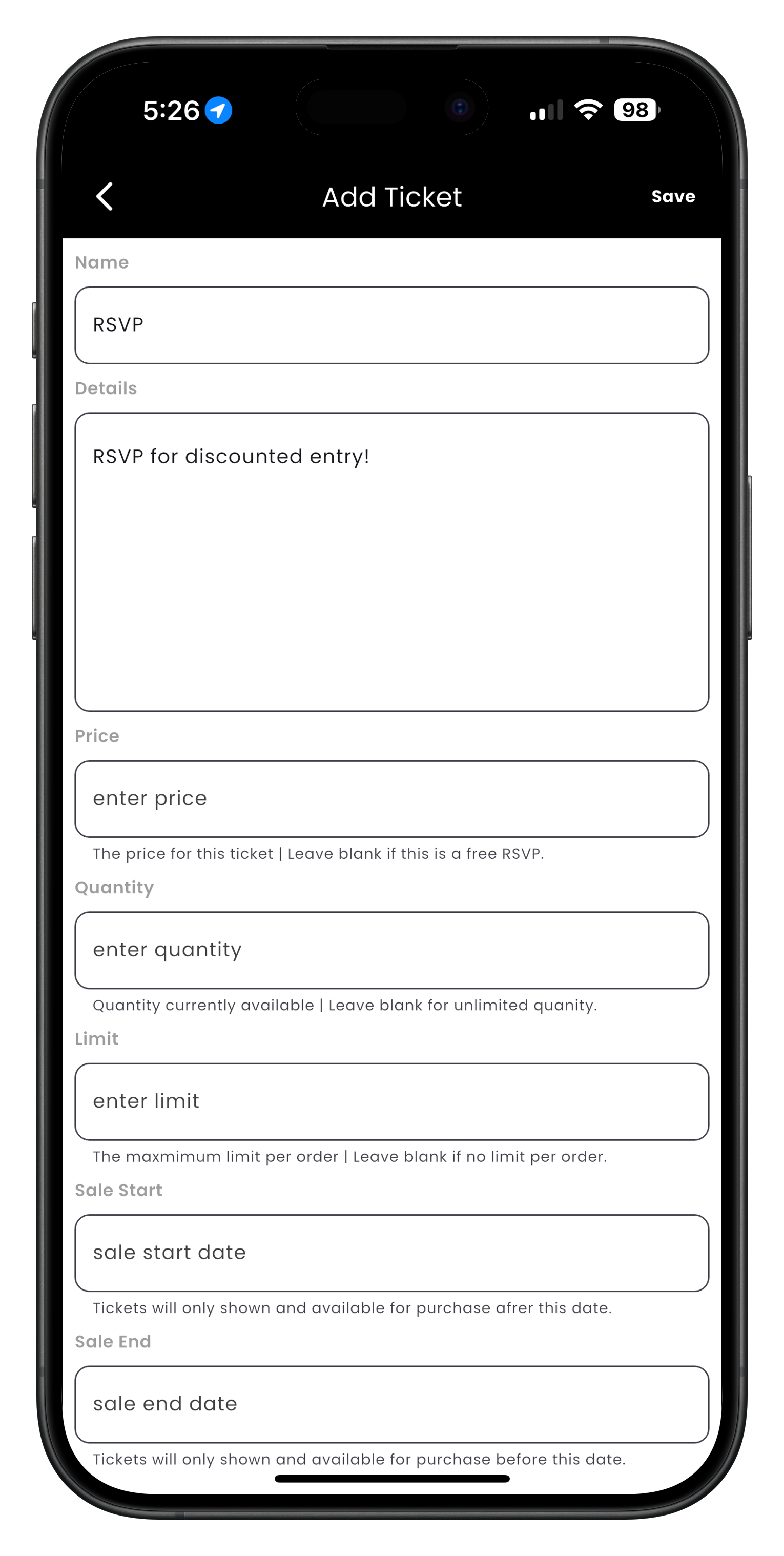 Reservation options configuration
